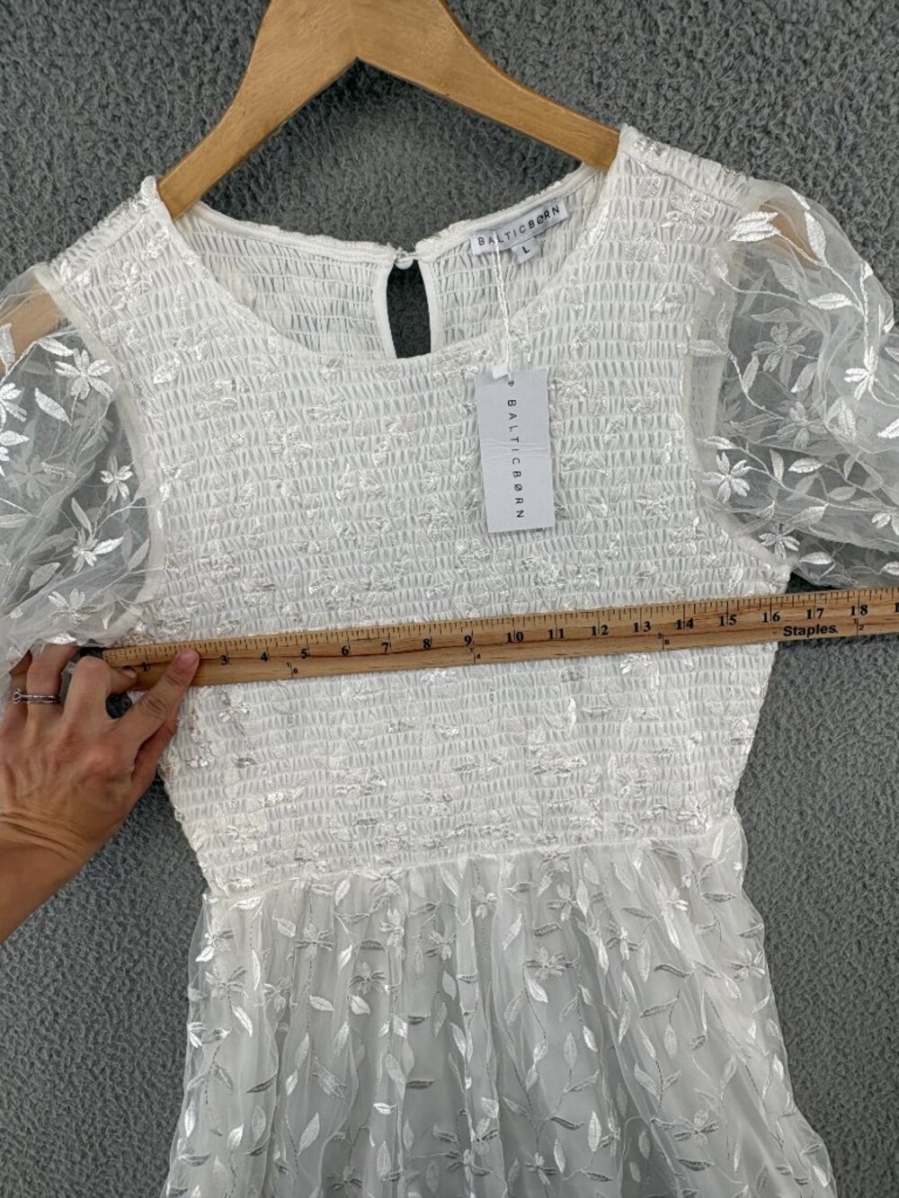Baltic Born Kendra White Embroidered Smocked Midi Dress L NWT - Picture 7 of 15